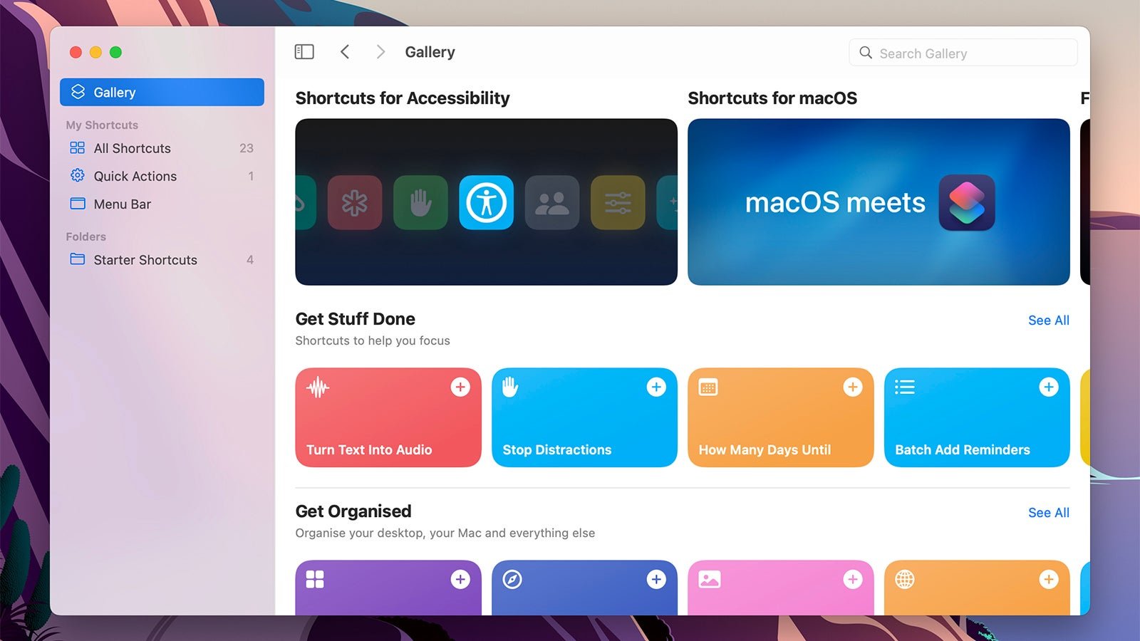 Screenshot: Shortcuts