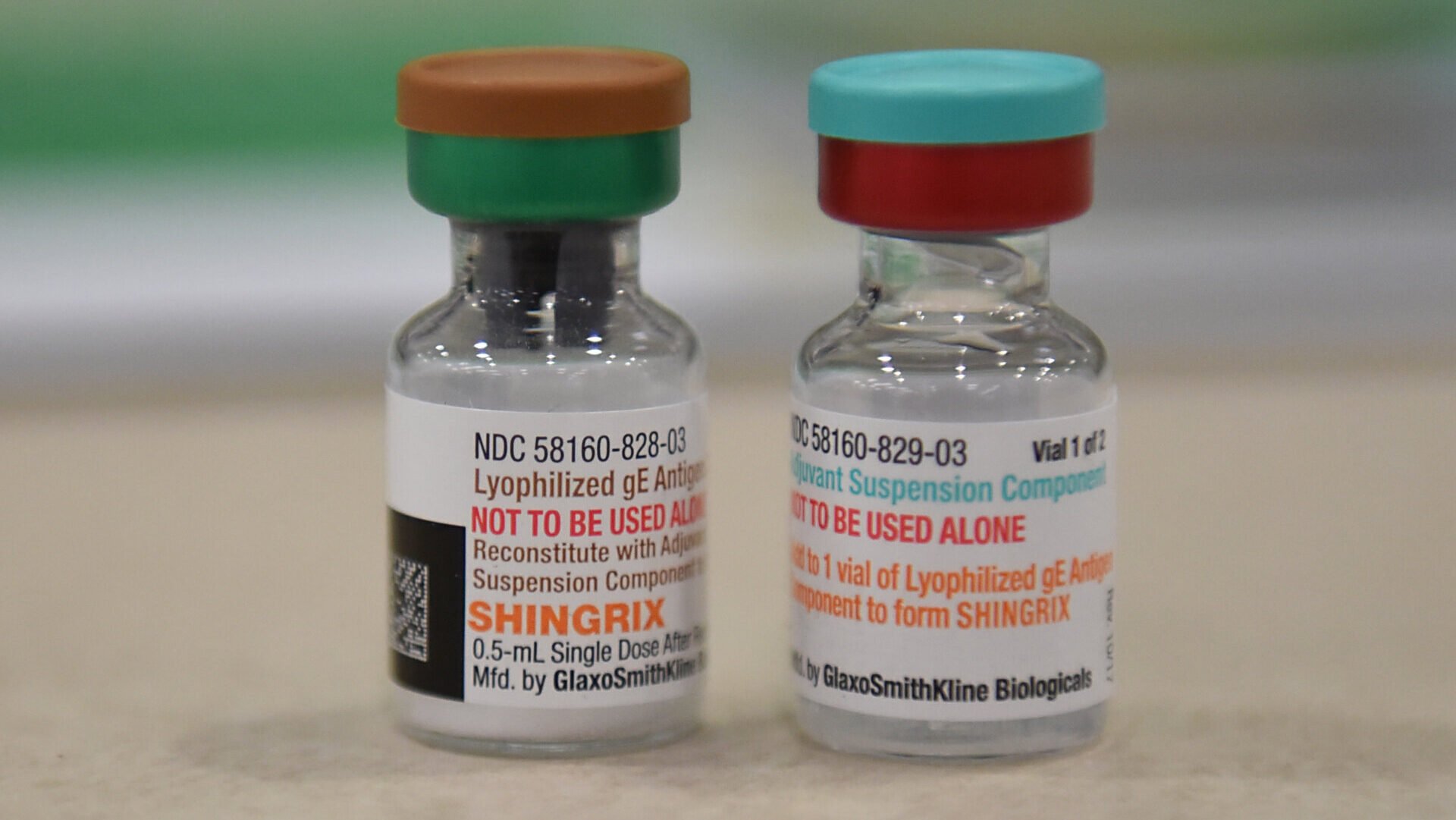 Vials of Shingrix, a vaccine for the shingles virus.